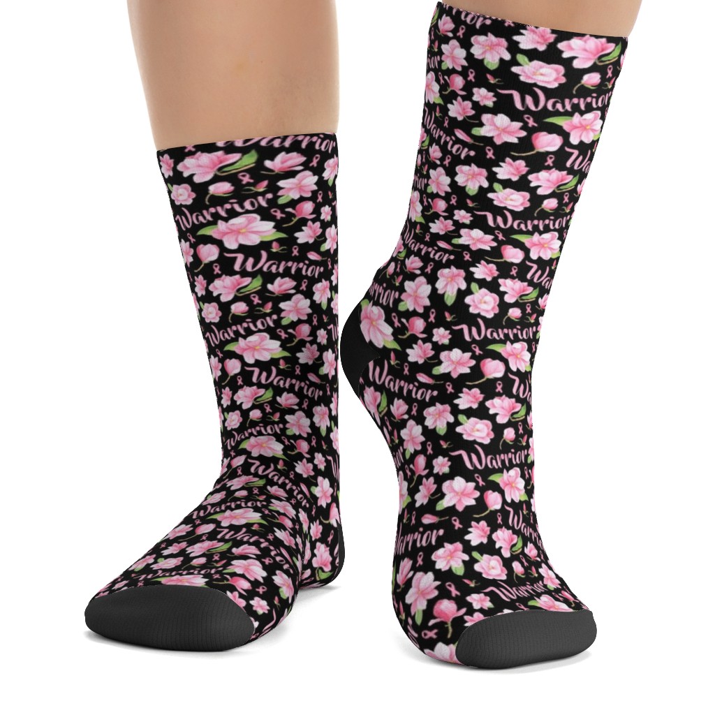 Warrior Pink Ribbon and Flowers - Pink Custom Socks | Shutterfly