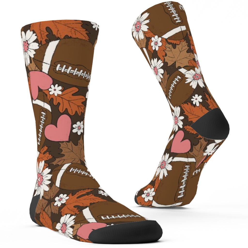 Football Fall and Florals Custom Socks, Brown