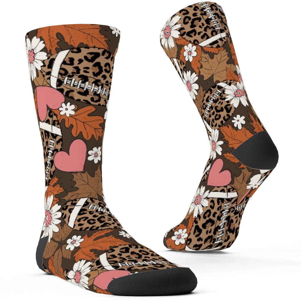 Football Fall and Florals Custom Socks, Brown, Sienna Brown