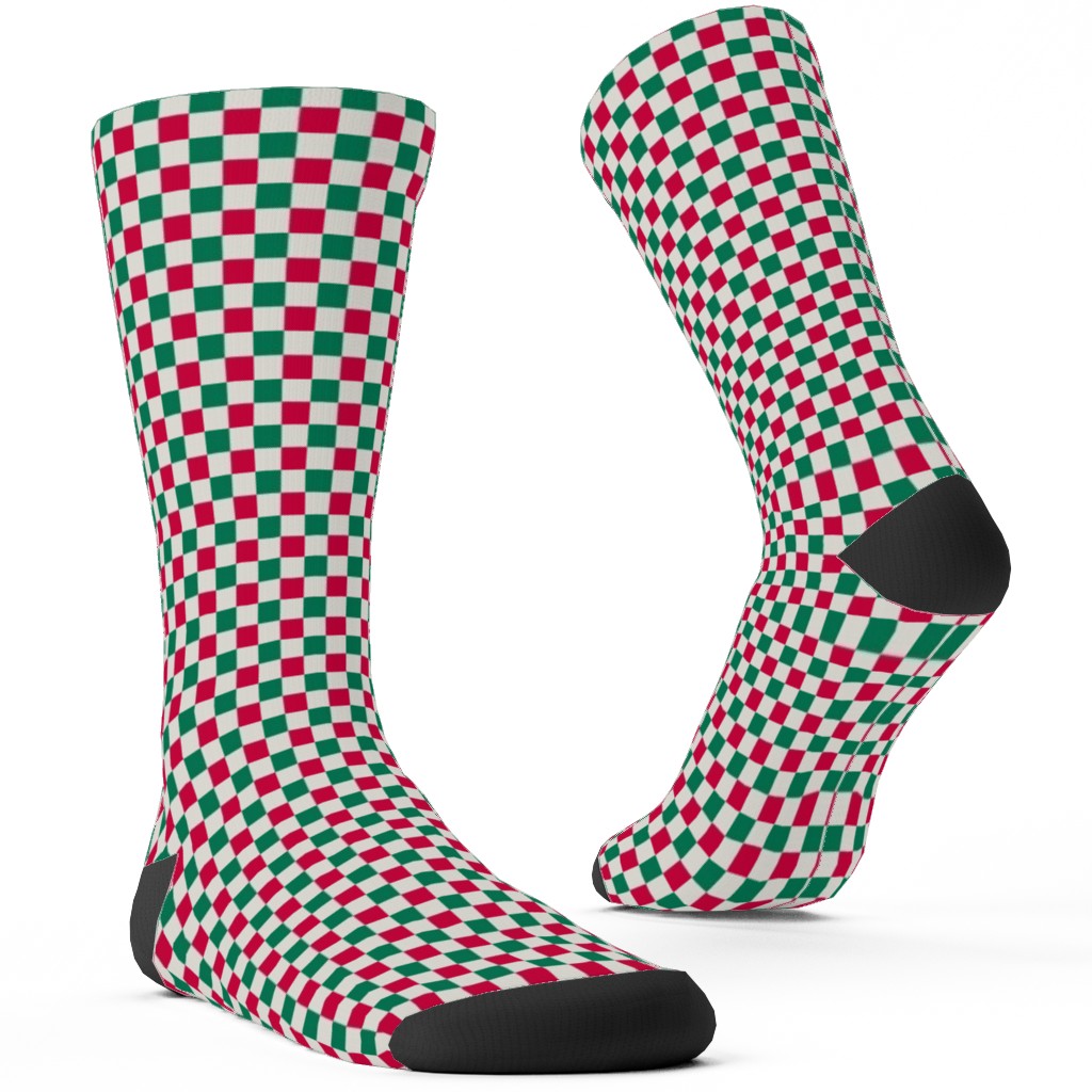 Winter Gingham - Red and Green Custom Socks, Multicolor