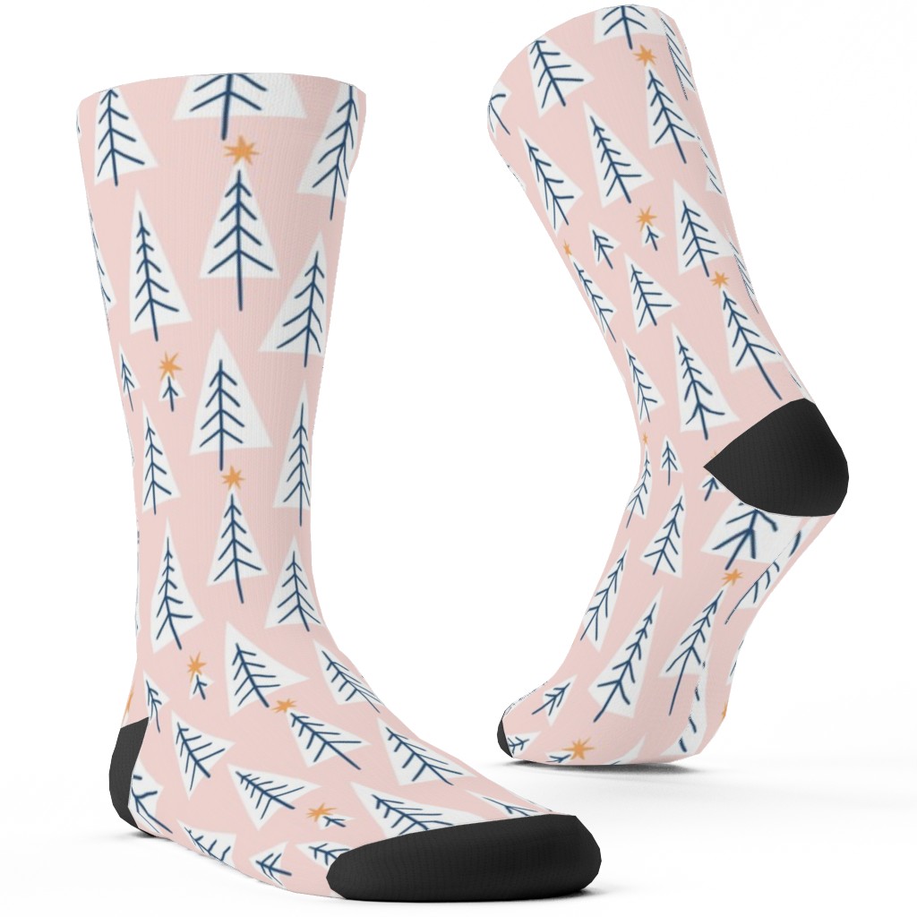 Christmas Forest on Pink Custom Socks, Pink