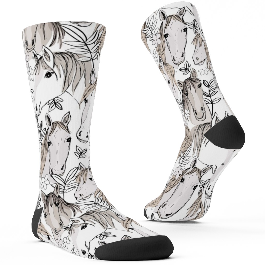 Wild Horses Custom Socks, White, Silver Lining
