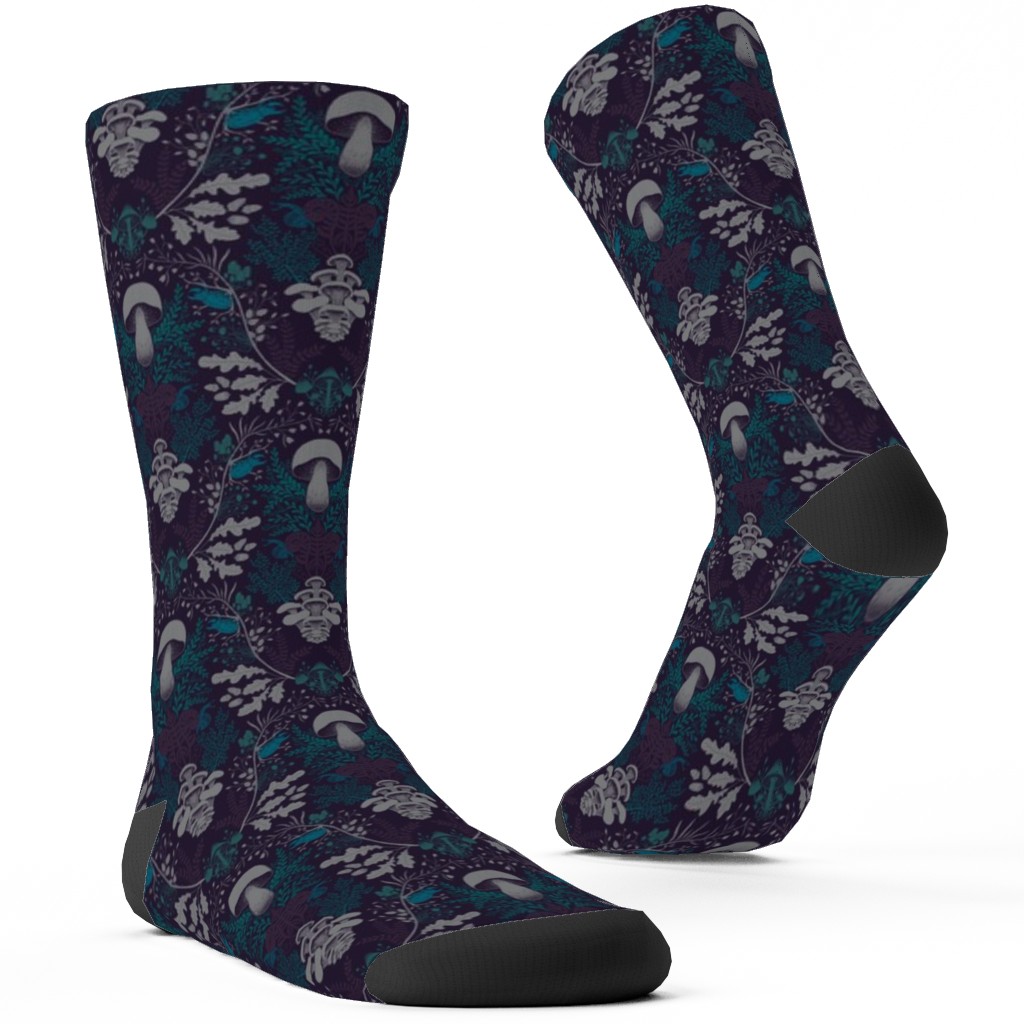 Mushroom Forest Damask Custom Socks, Multicolor