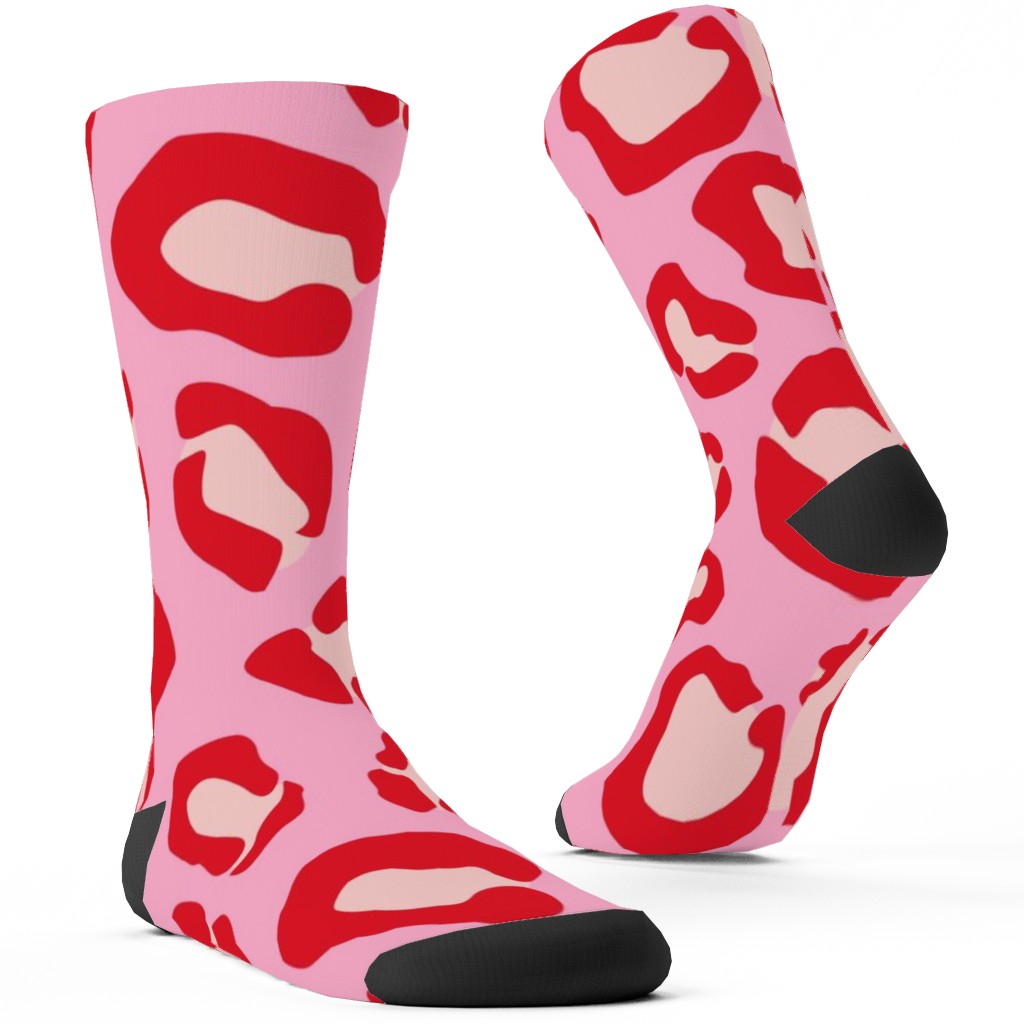Leopard - Pink and Red Custom Socks, Pink