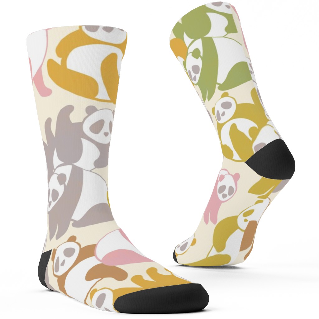 Retro Panda Playground Custom Socks, Multicolor, Blushing