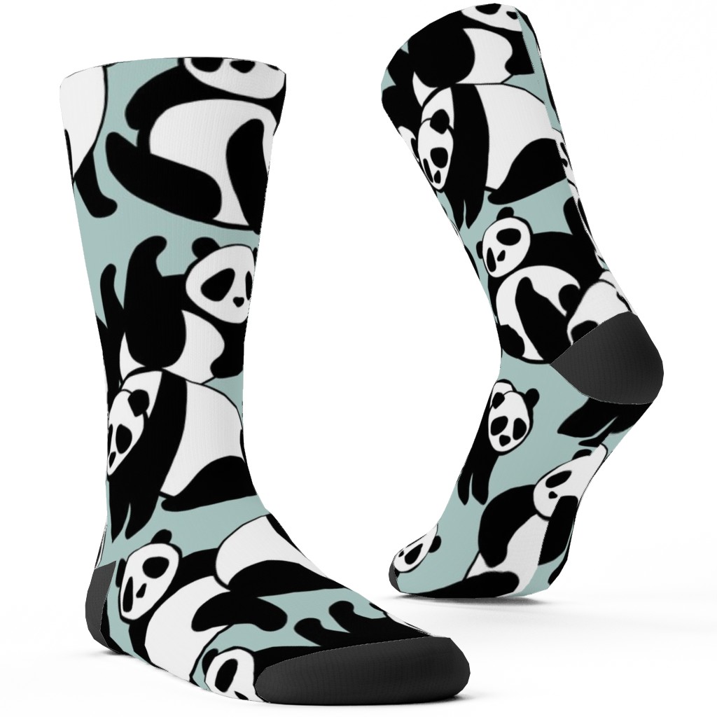 Retro Panda Playground Custom Socks, Blue, Surf