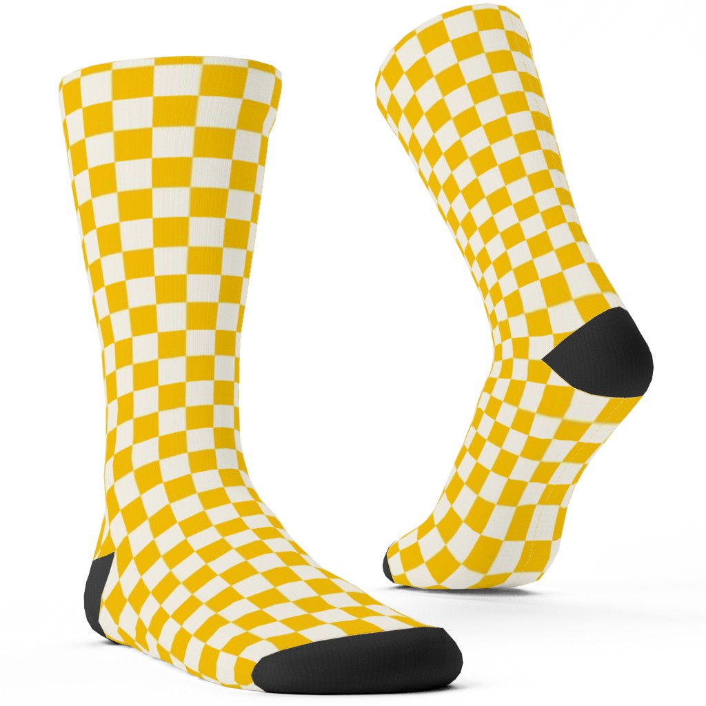 Checkered Pattern - Yellow Custom Socks, Yellow, Classic Yellow
