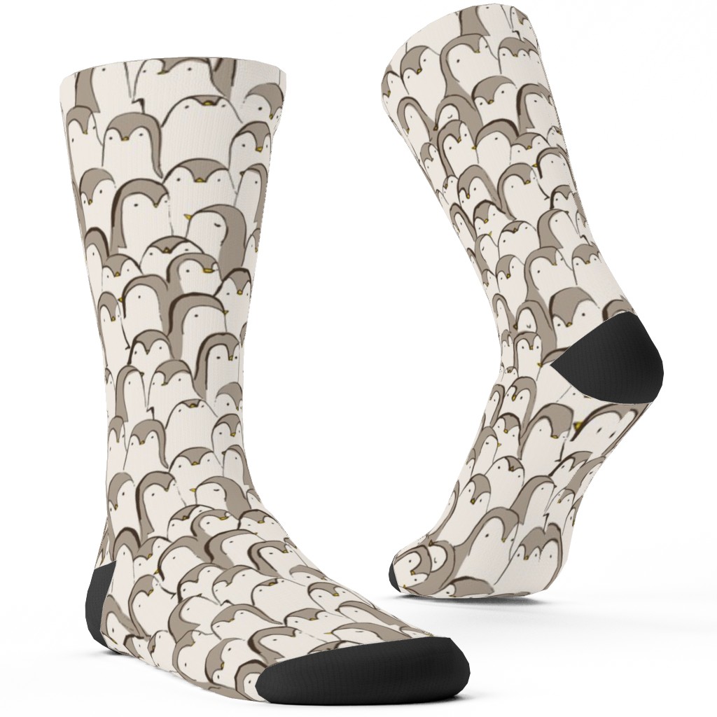 Penguin Huddle Custom Socks, Beige, Stone