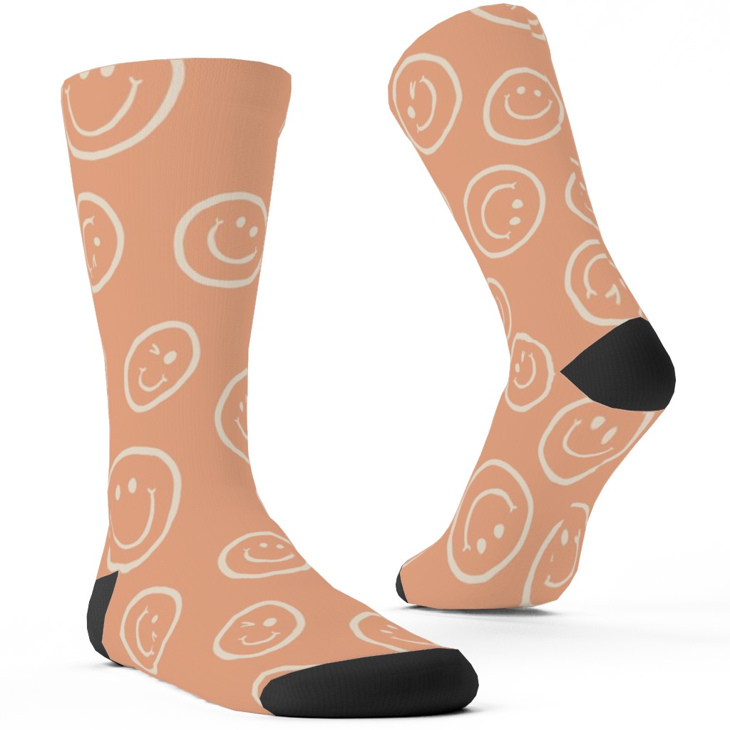Smiley Winking Faces Custom Socks, Pink, Taffy