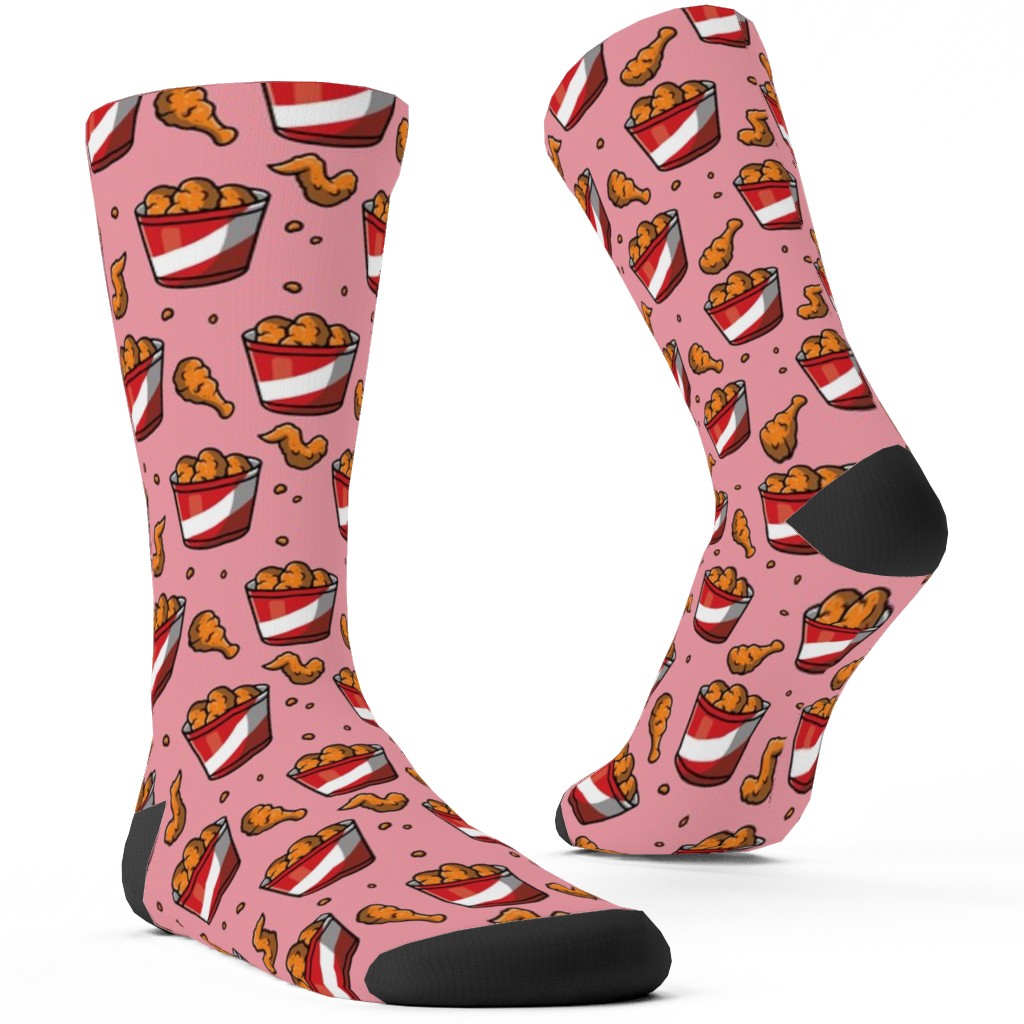 Fried Chicken Bucket Custom Socks, Red, Sunset Glow