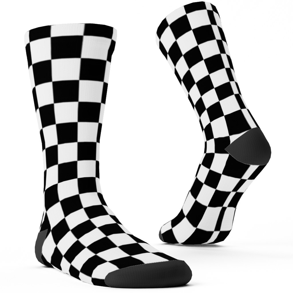 Checker - Black and White Custom Socks, Black
