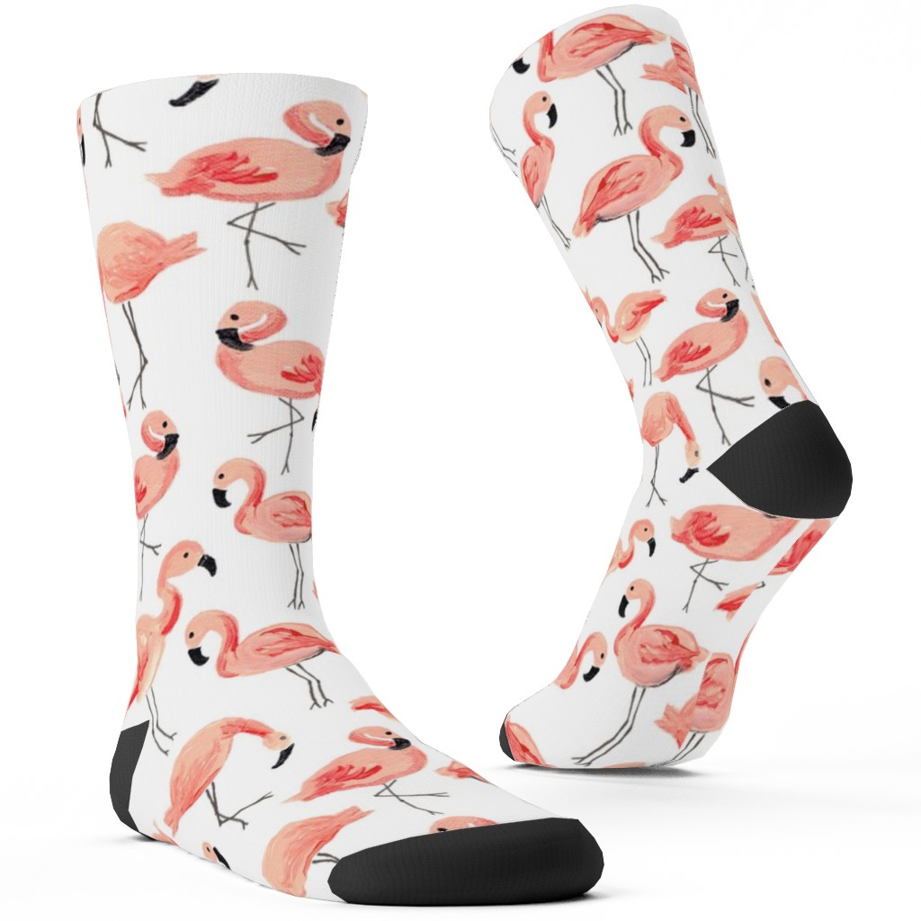 Flamingo Party - Pink Custom Socks, Pink, Bright Pink
