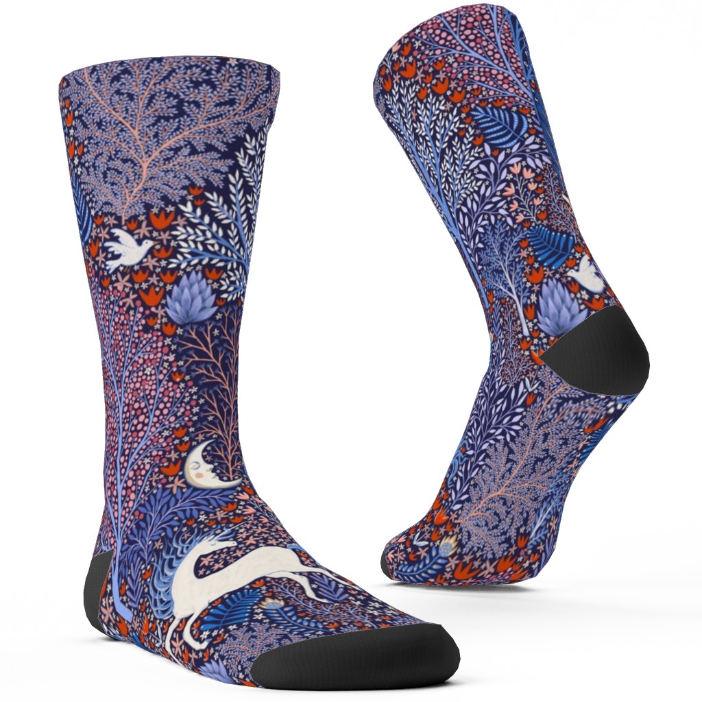 Unicorn in Nocturnal Forest - Purple Custom Socks, Purple