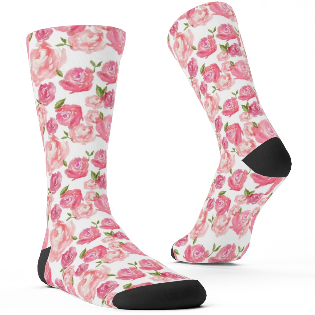 Watercolor Floral - Pink Custom Socks, Pink