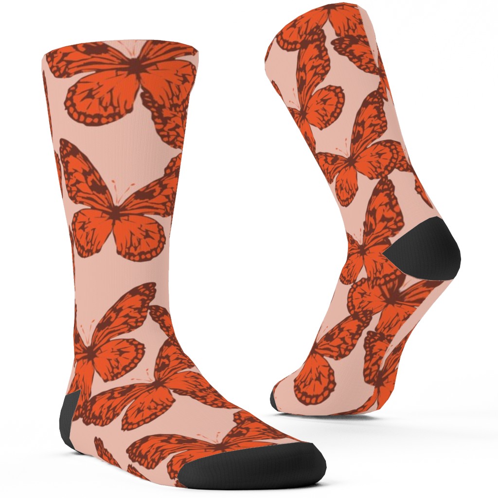 Butterfly Custom Socks, Orange, Fawn