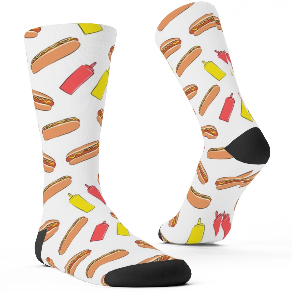 Hot Dogs Ketchup and Mustard - Multicolor Custom Socks, Beige