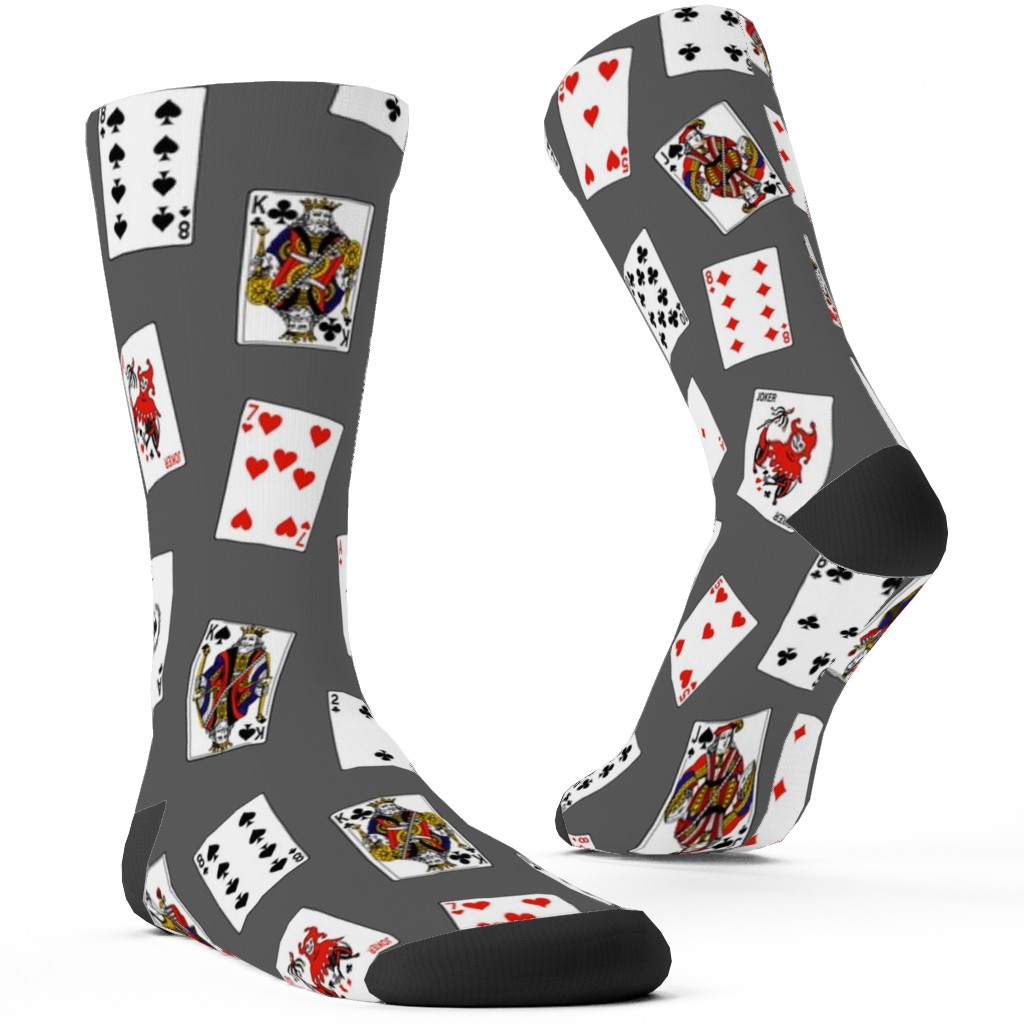 Scattered Playing Cards Custom Socks, Gray