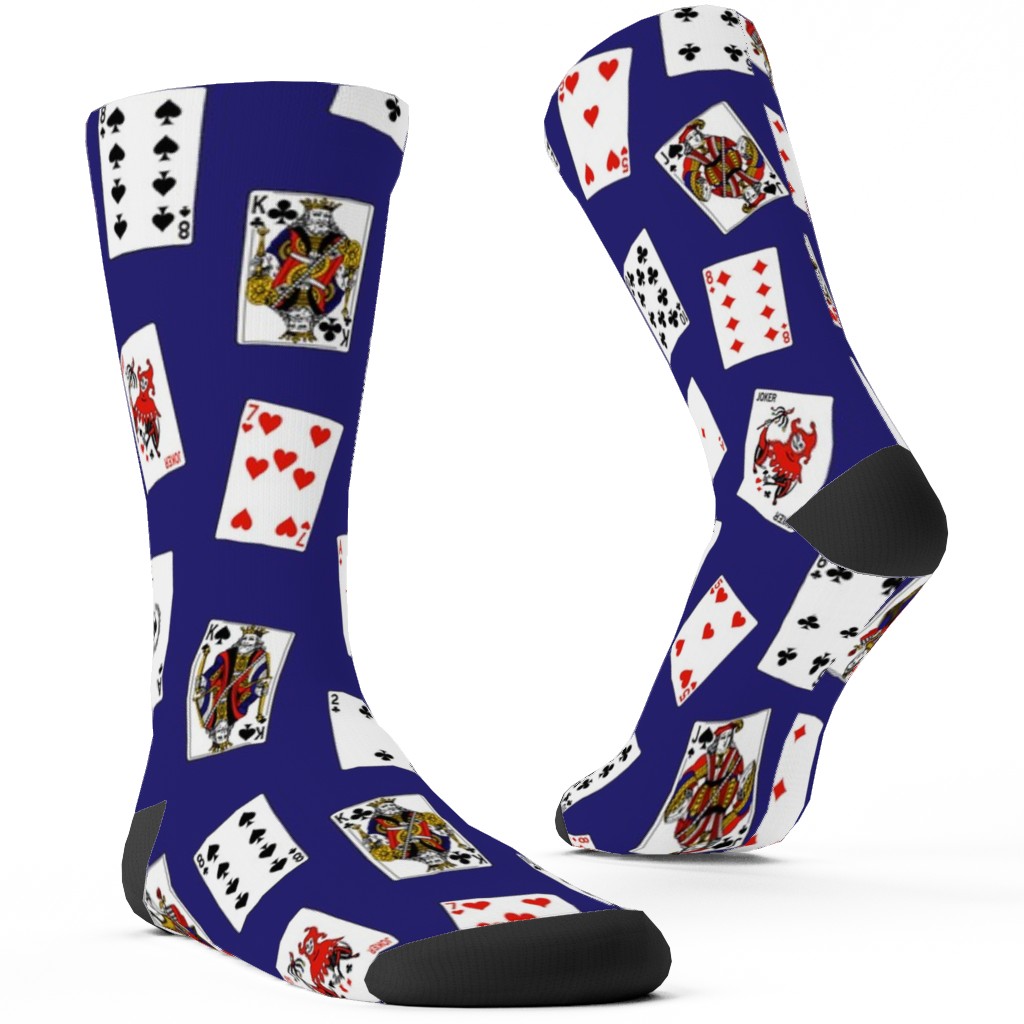 Scattered Playing Cards Custom Socks, Blue