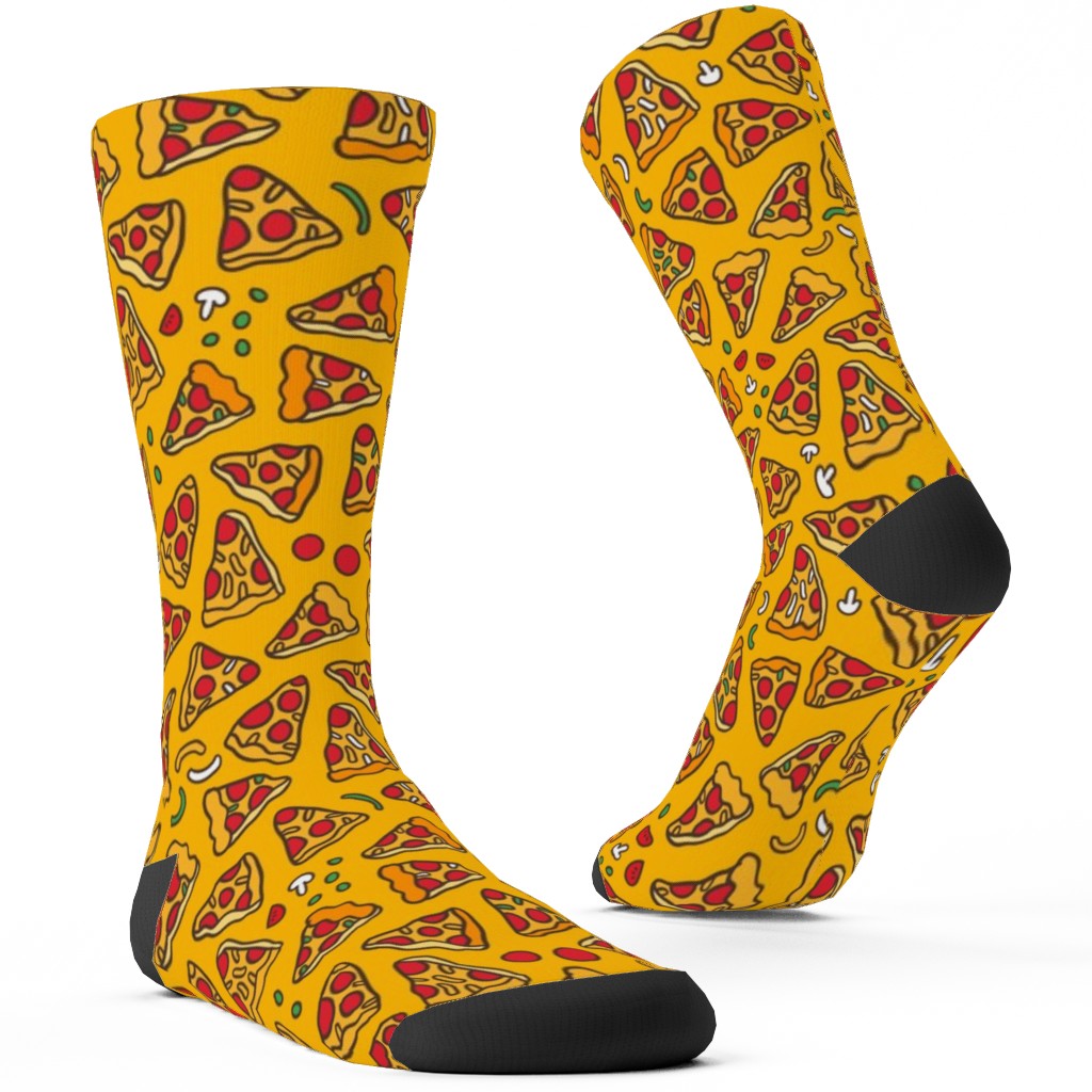 Pizza Pattern Custom Socks, Yellow, Eggyolk