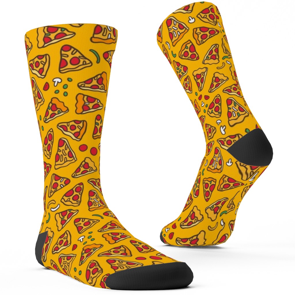 Pizza Pattern Custom Socks, Yellow