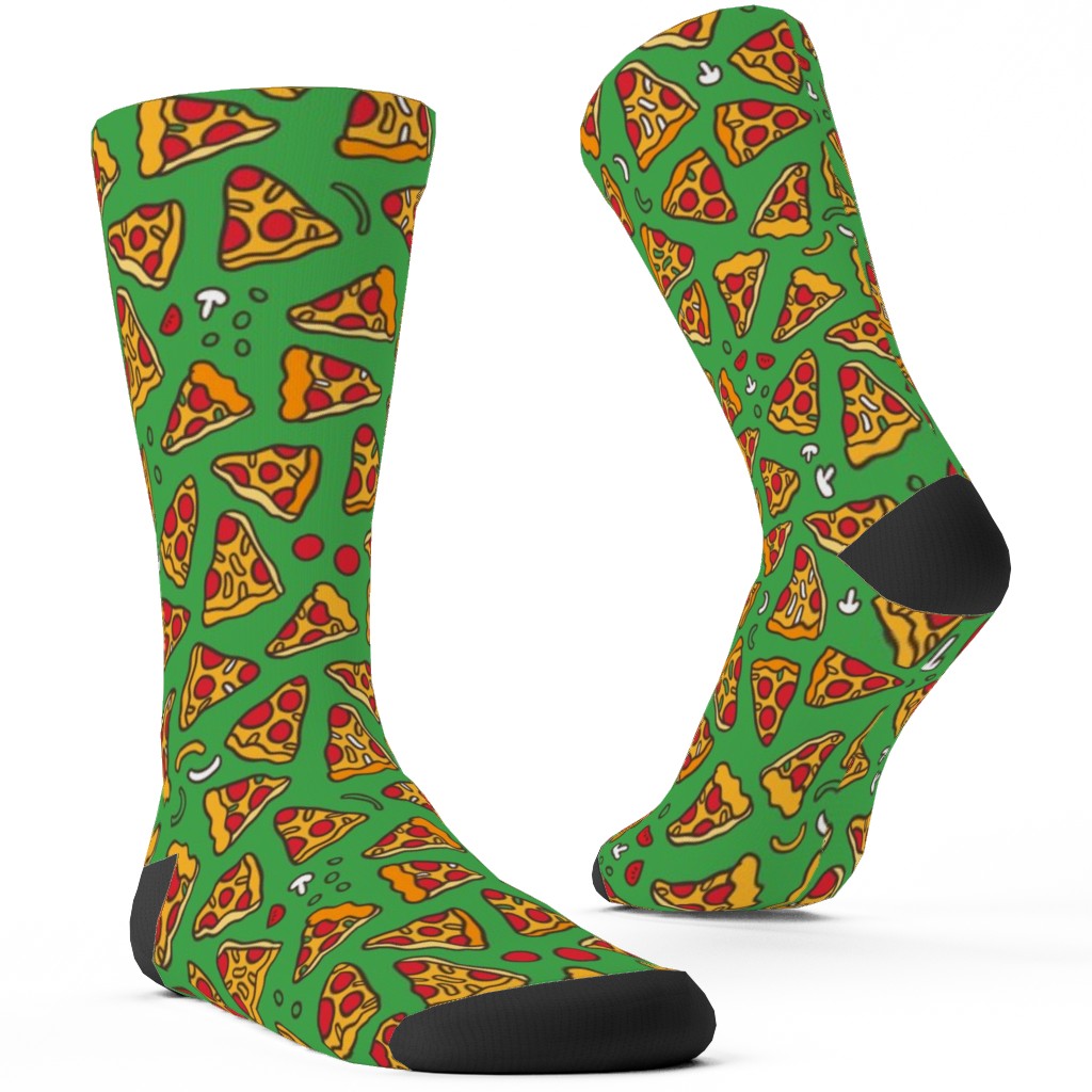 Pizza Pattern Custom Socks, Green