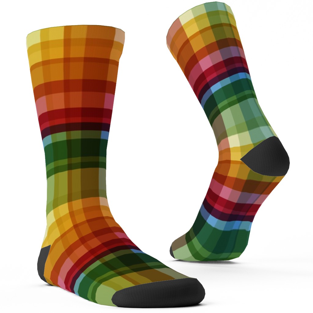 Gingham Rainbow Check Custom Socks, Multicolor
