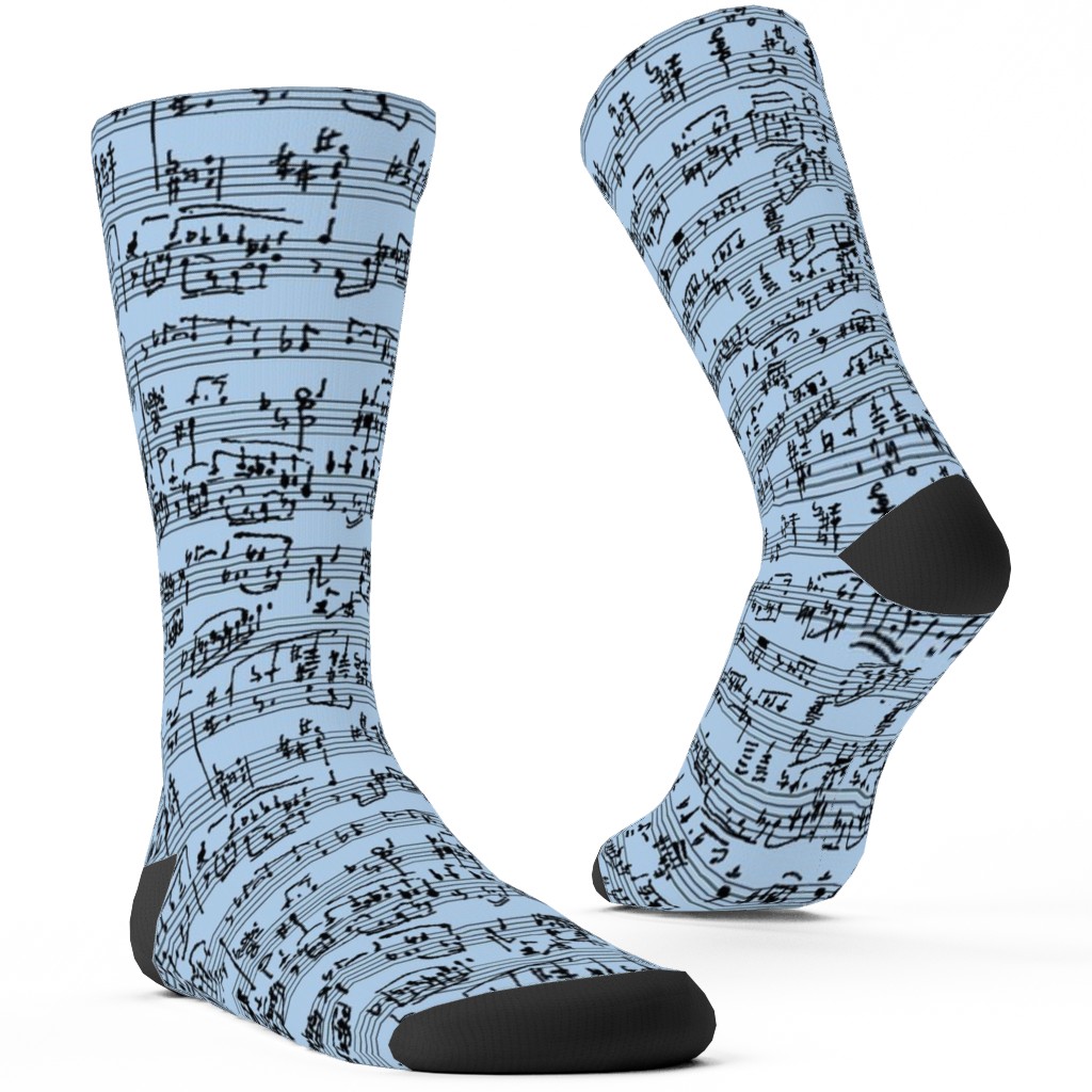 Handwritten Sheet Music Custom Socks, Blue, Powder