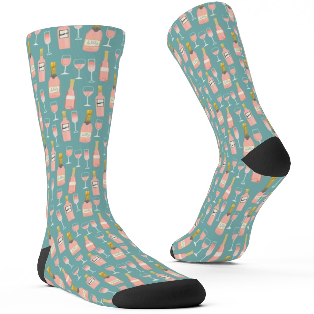 Rose All Day Wine Custom Socks, Green