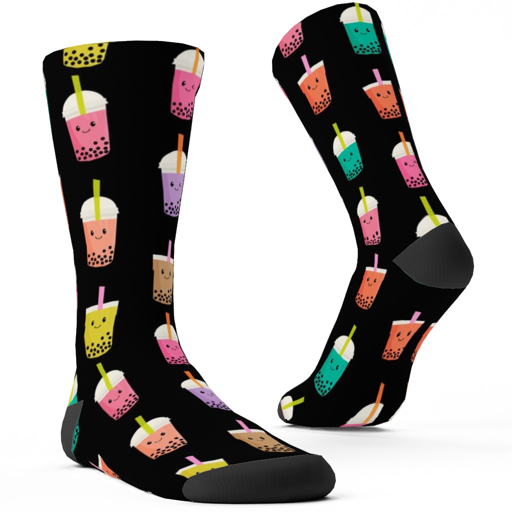 Boba Tea Custom Socks, Black, Black