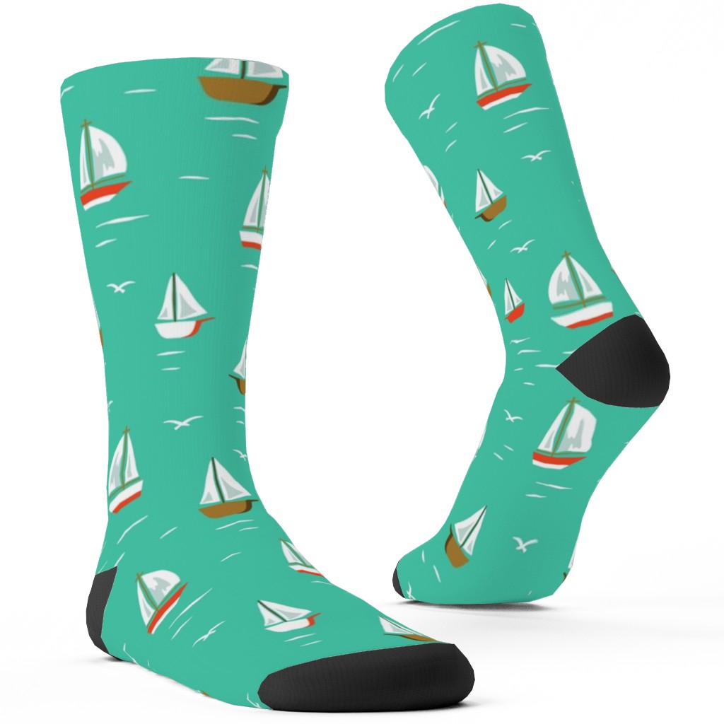 Sailboats Custom Socks, Green