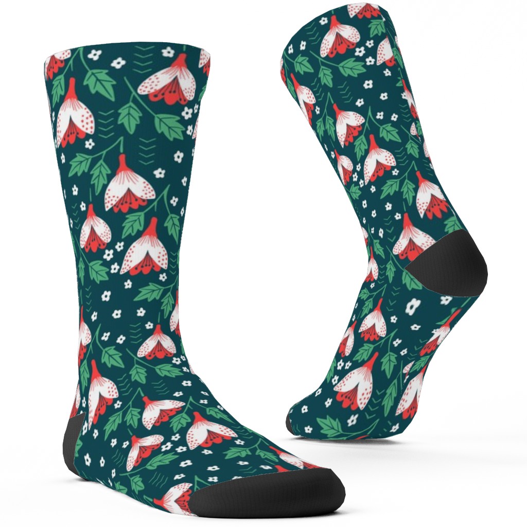 Christmas Flowers Custom Socks, Green