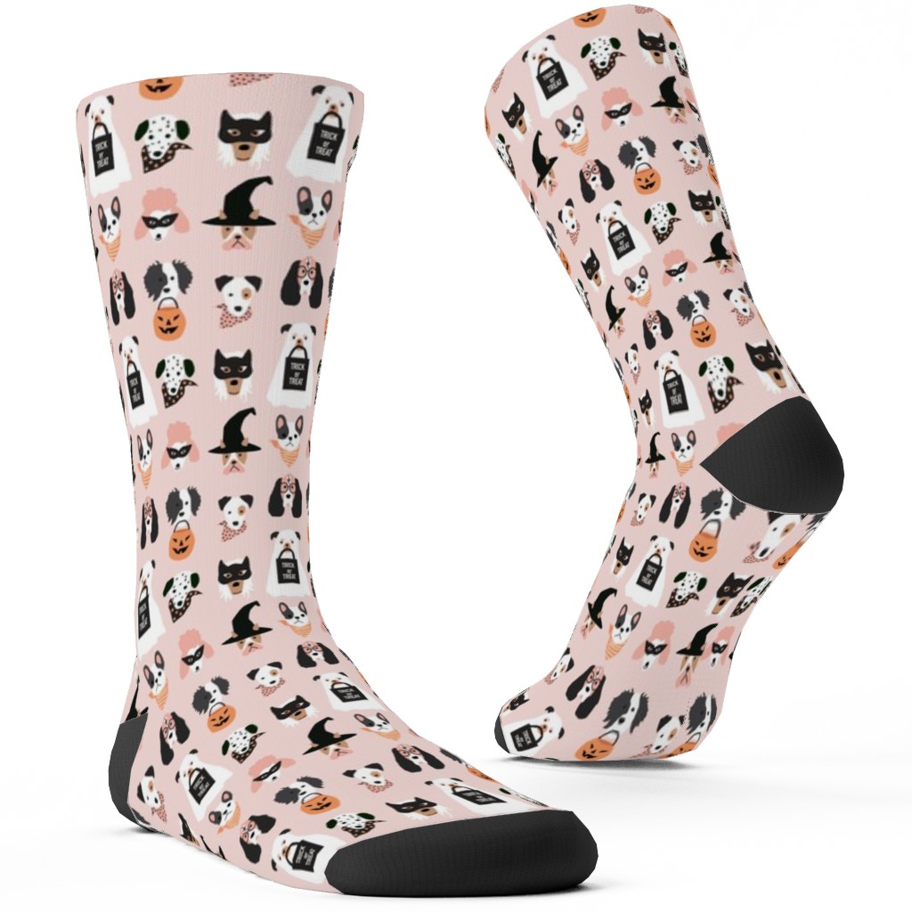 Halloween Puppies on Pink Custom Socks, Pink