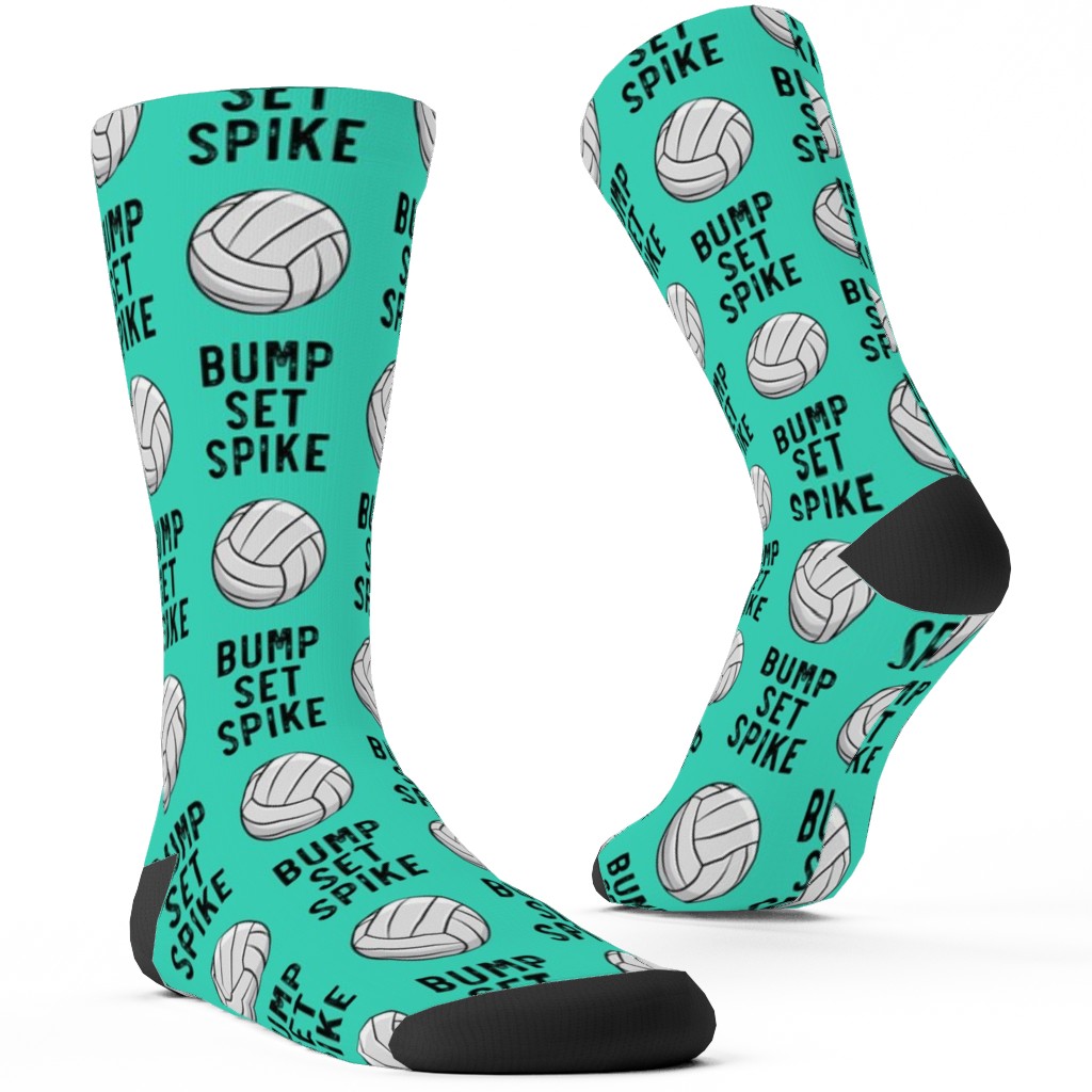 Bump Set Spike Volleyball Custom Socks, Green, Sea Glass