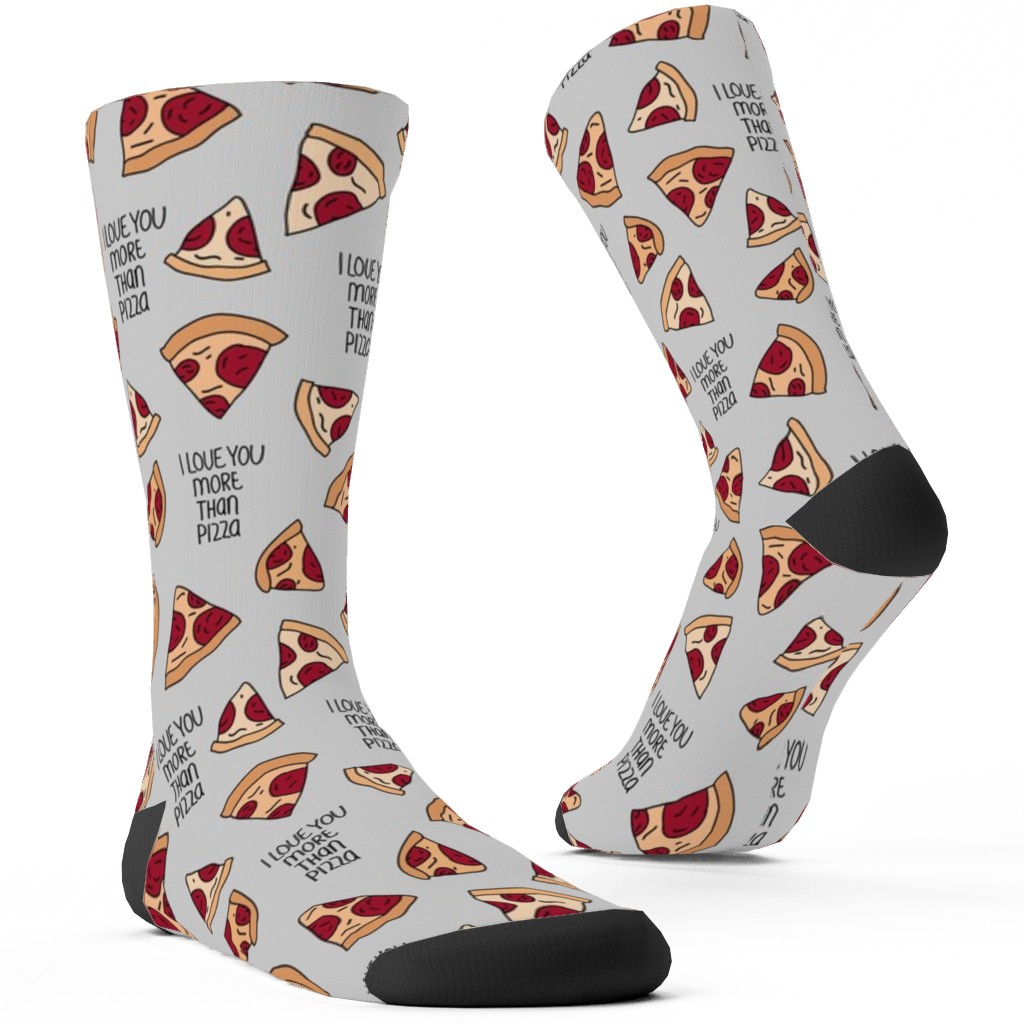 I Love You More Than Pizza Custom Socks, Gray, Fog
