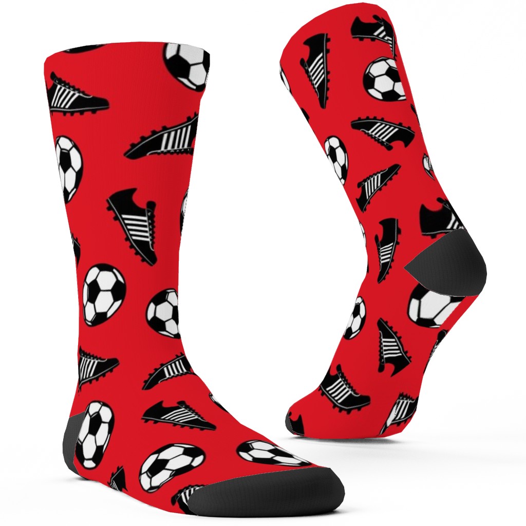 Soccer Balls and Cleats Custom Socks, Red, Radish