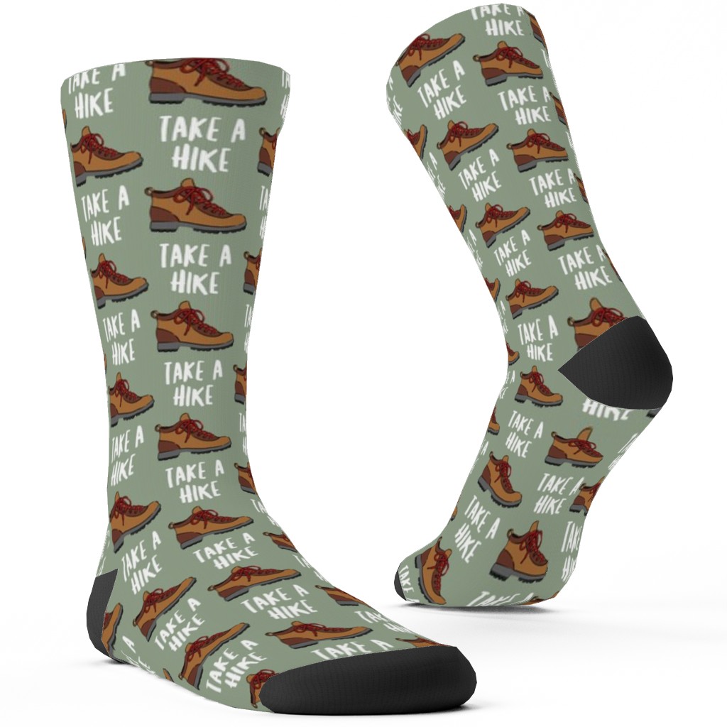 Hiking, Take a Hike - Green Custom Socks, Green