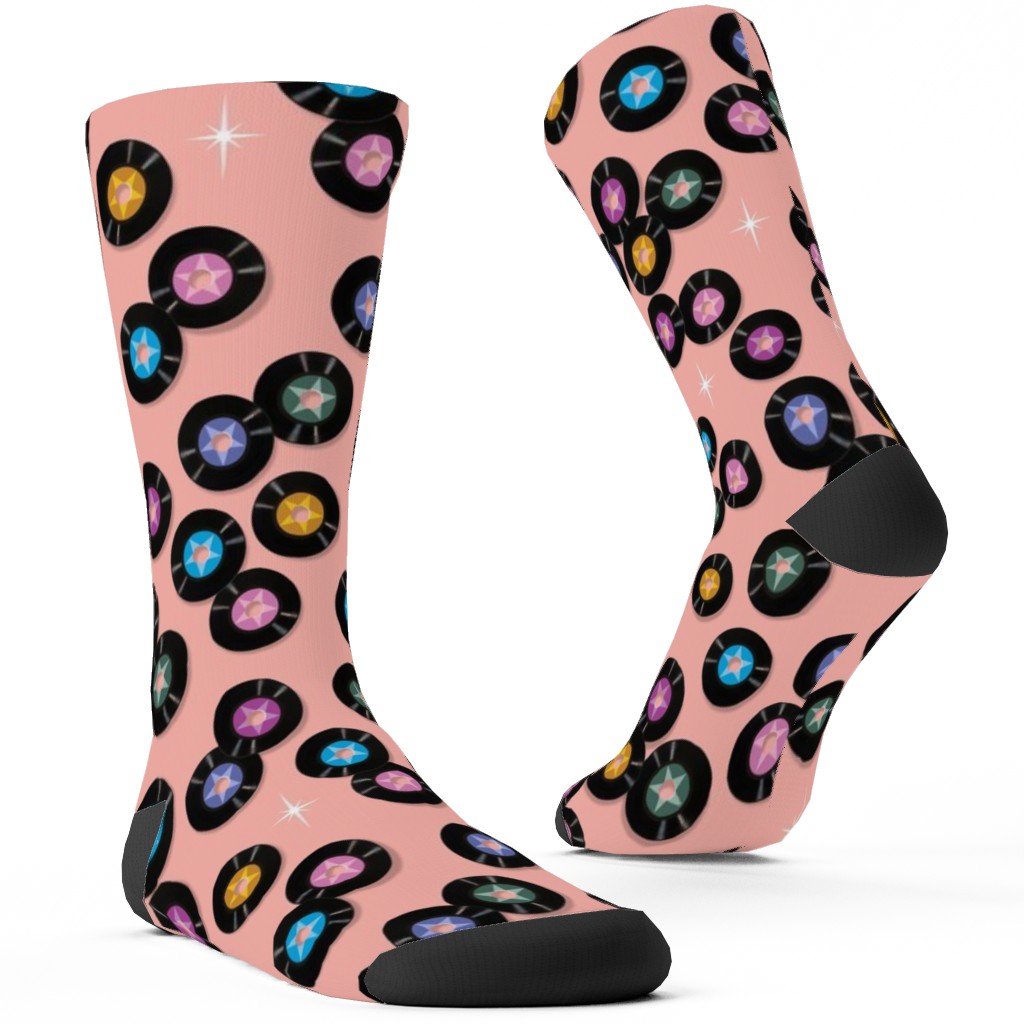 Pop Star Vintage Vinyl Records Custom Socks, Pink