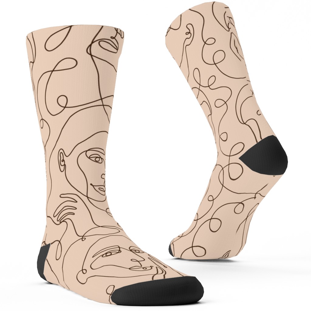 Hand Drawn Women Custom Socks, Beige