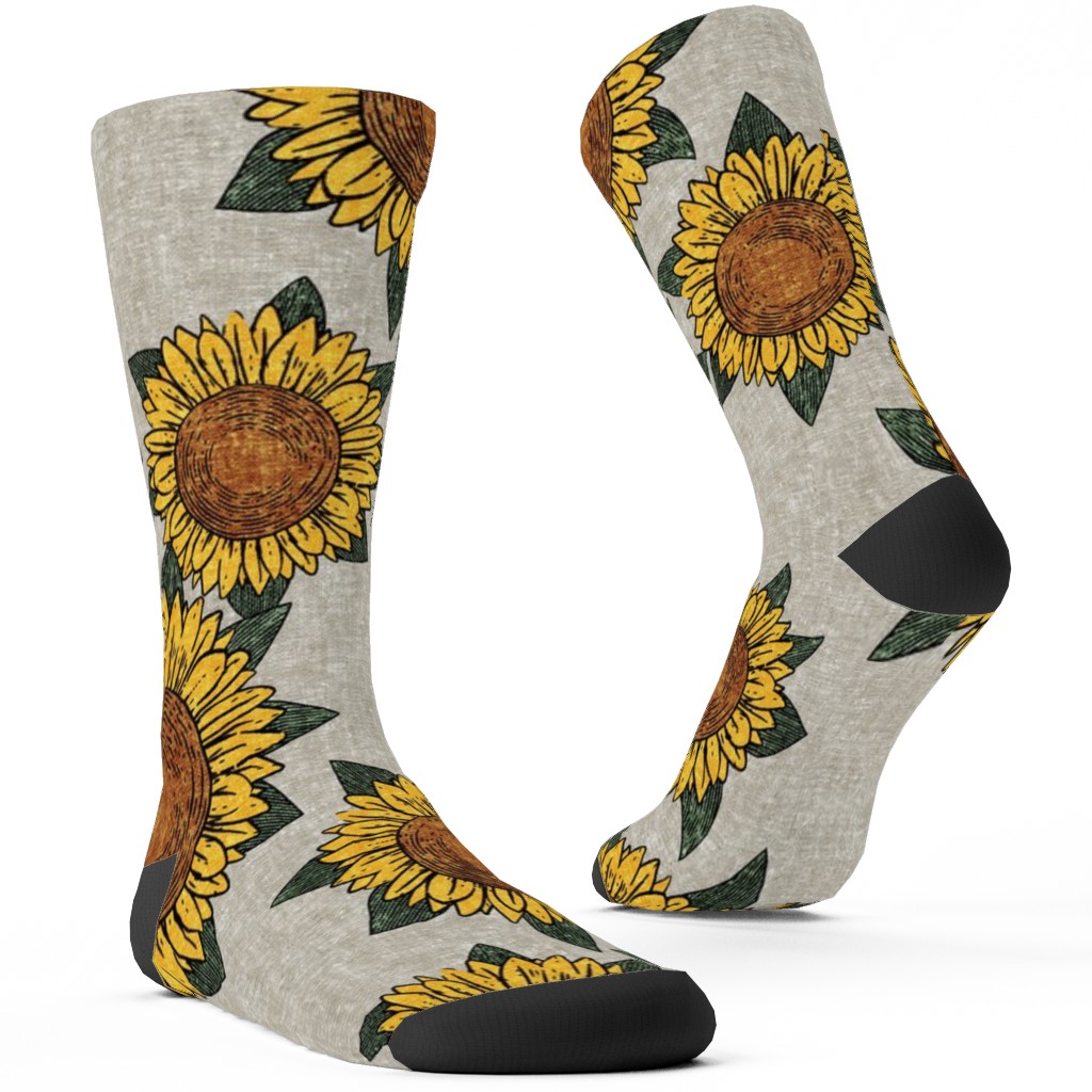 Sunflowers - Summer Flowers - Beige Custom Socks, Orange, Orange