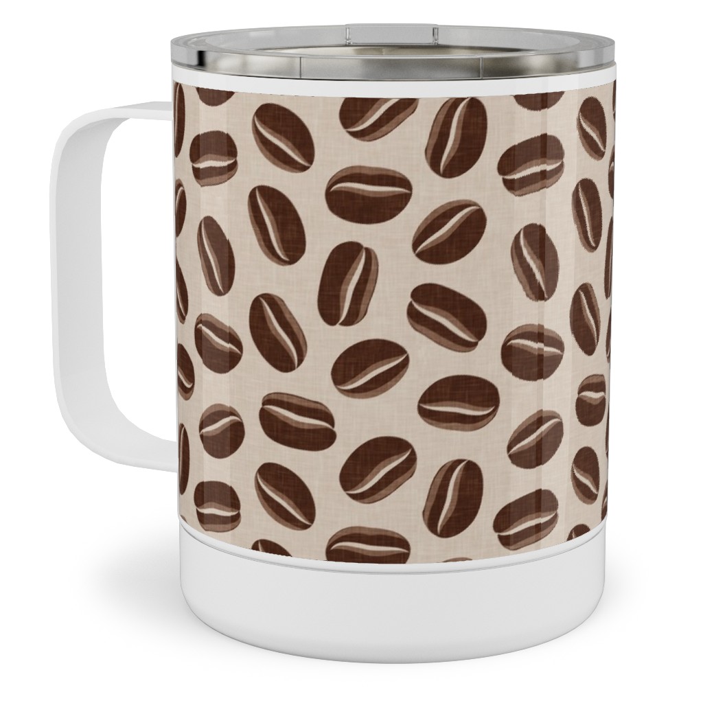 Coffee Beans - Coffee House - Beige Stainless Steel Mug, 10oz, Brown