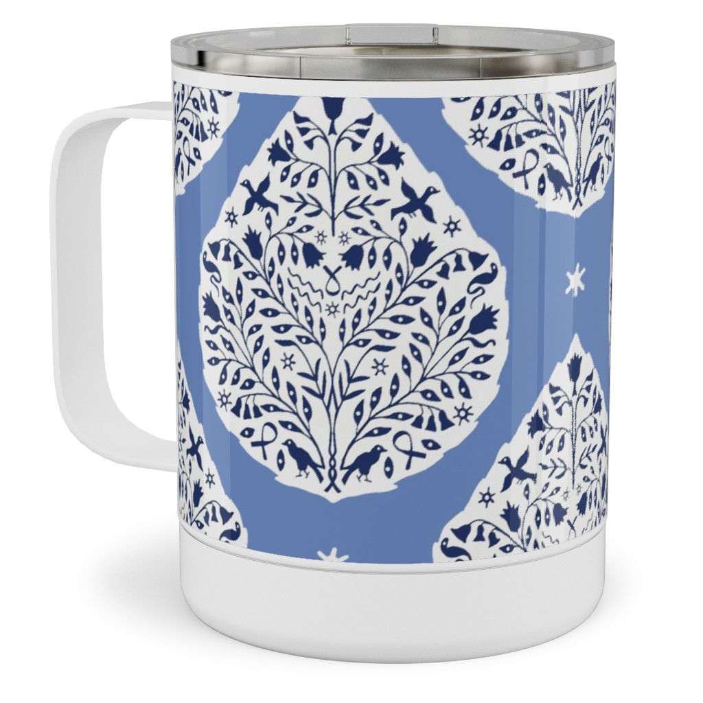 Conway Paisley - Cobalt and Navy Stainless Steel Mug, 10oz, Blue
