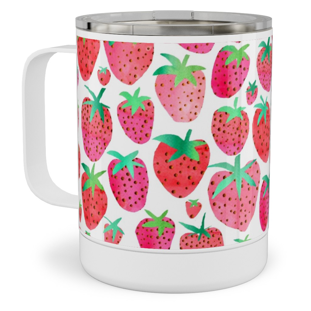 Strawberries - Pink Stainless Steel Mug, 10oz, Pink