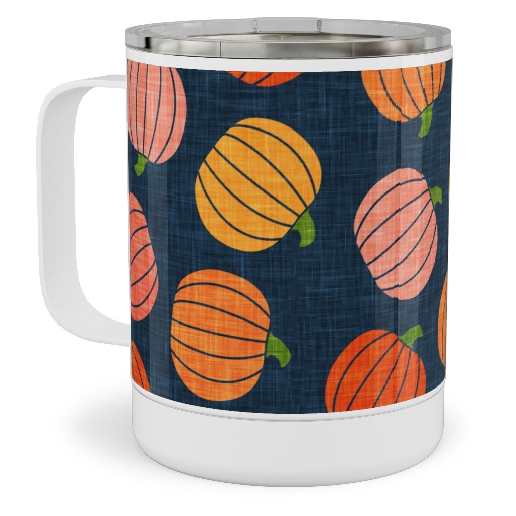 Pumpkin Toss - Orange on Blue Stainless Steel Mug, 10oz, Orange