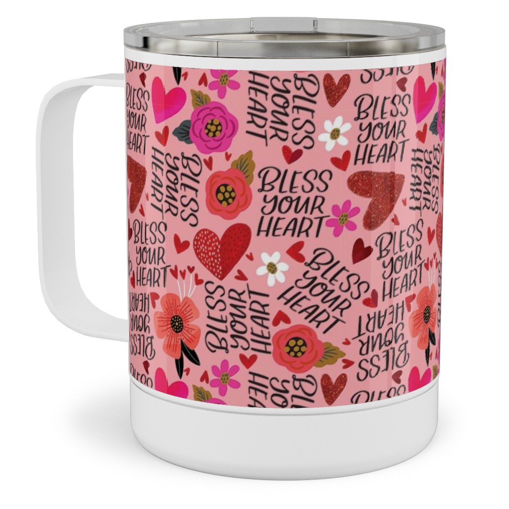 Pretty Bless Your Heart - Floral - Pink and Red Stainless Steel Mug, 10oz, Pink, Bright Pink