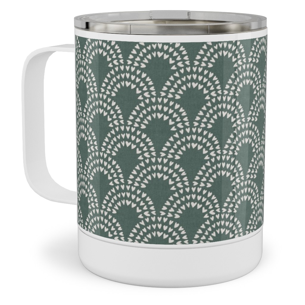 Scalloped Heart Rainbows - Pine Green Stainless Steel Mug, 10oz, Green, Classic Green