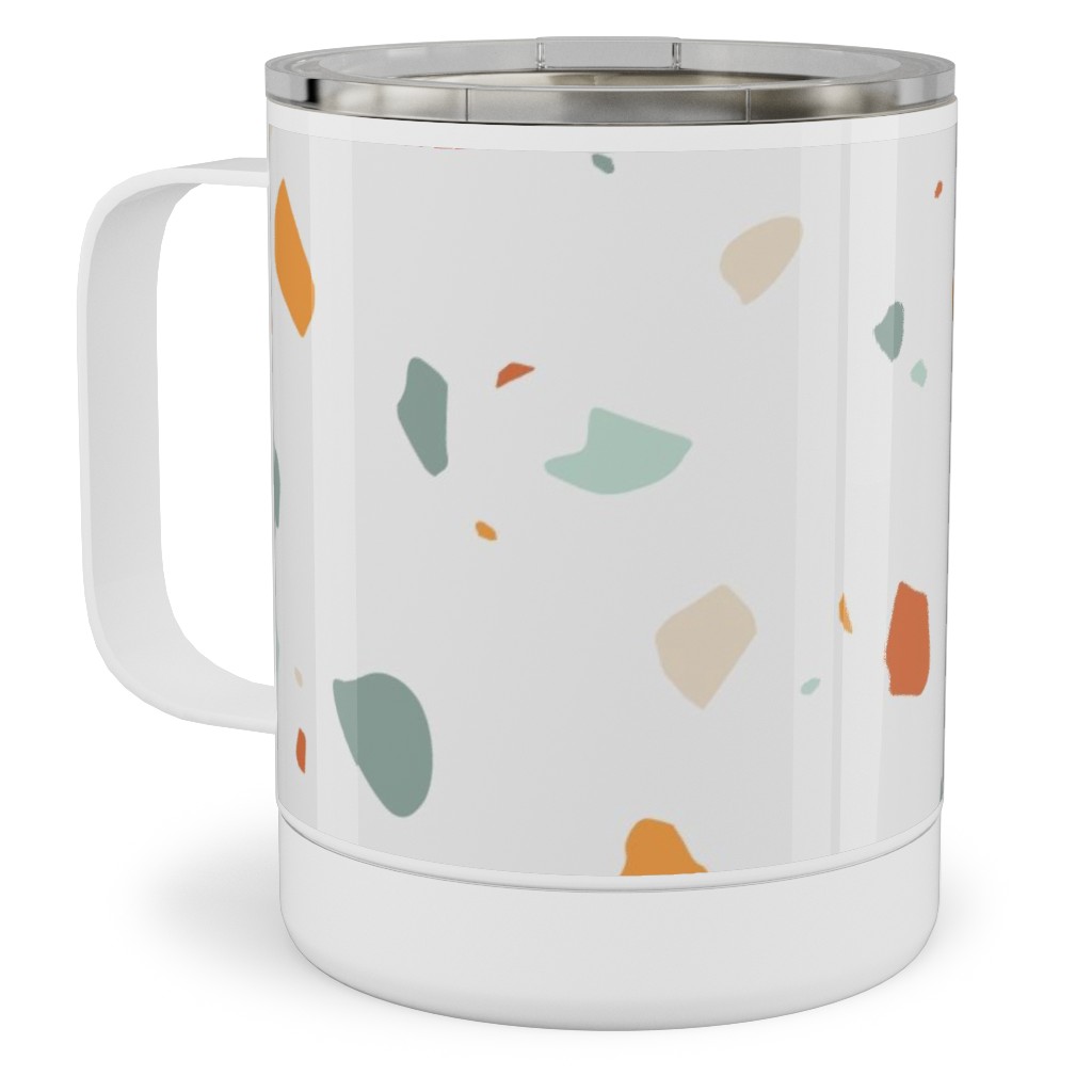 Terrazzo - Green and Orange on Cream Stainless Steel Mug, 10oz, Beige, Pearl