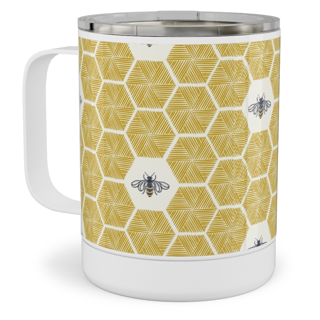 Bees Stitched Honeycomb - Gold Stainless Steel Mug, 10oz, Yellow
