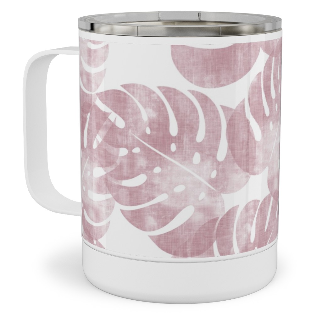 Monstera Leaves - Mauve Stainless Steel Mug, 10oz, Pink, Bright Pink