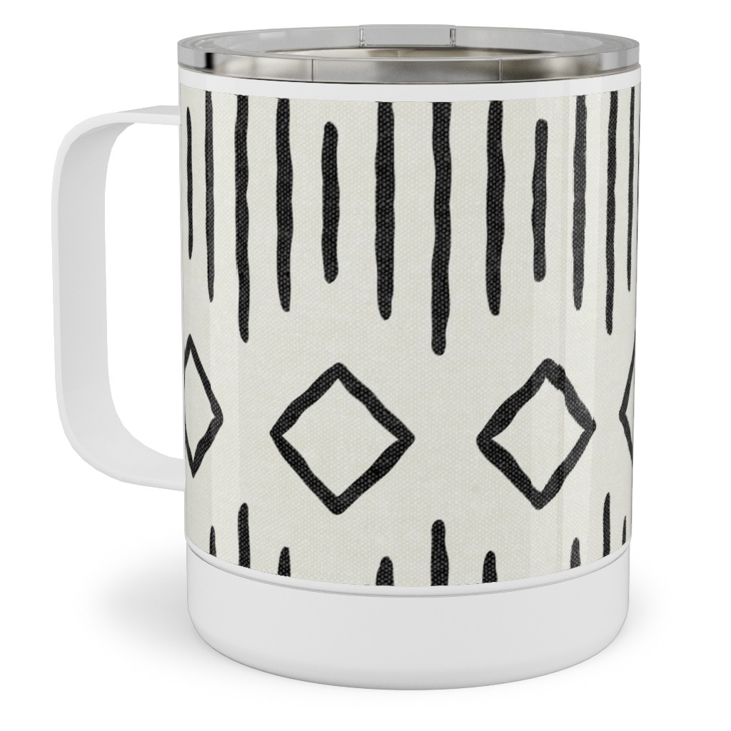 Diamond Fall - Mud Cloth - Onyx on Bone - Mudcloth Farmhouse Tribal - Lad19bs Stainless Steel Mug, 10oz, Beige