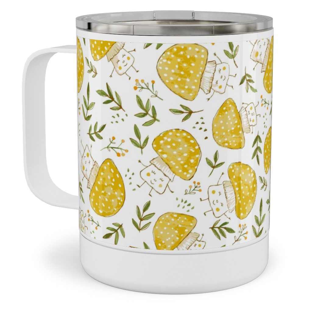 the Happiest Little Mushrooms - Yellow Stainless Steel Mug, 10oz, Yellow, Classic Yellow